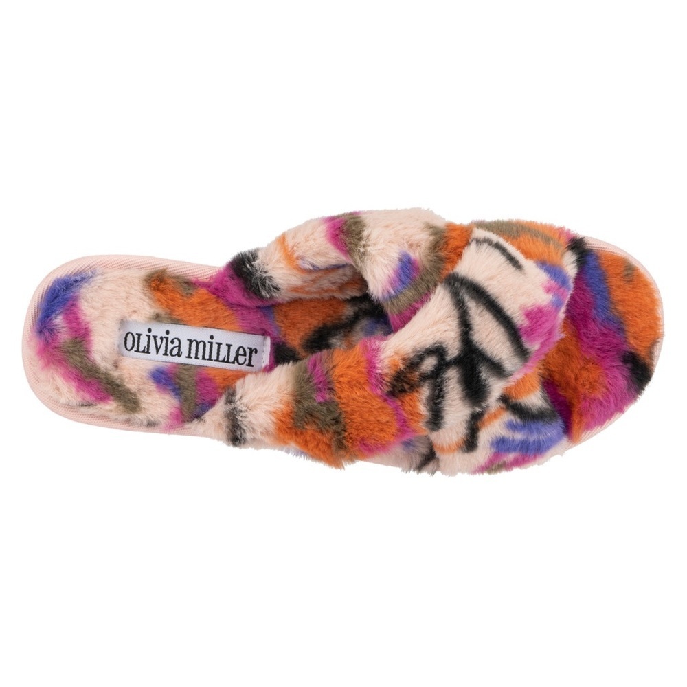 OLIVIA MILLER Belvedere Colorful Furry Slide Sandals Size 9